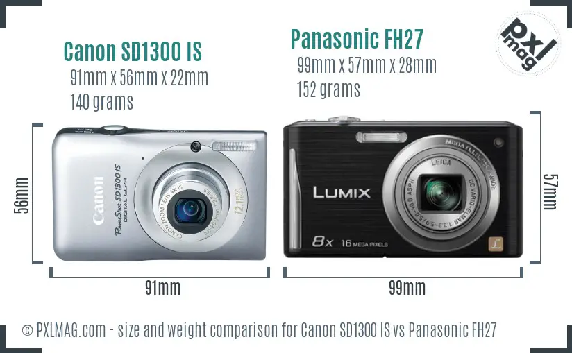 Canon SD1300 IS vs Panasonic FH27 size comparison