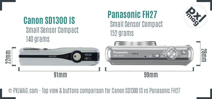 Canon SD1300 IS vs Panasonic FH27 top view buttons comparison