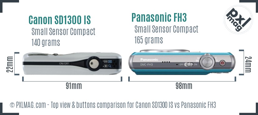 Canon SD1300 IS vs Panasonic FH3 top view buttons comparison