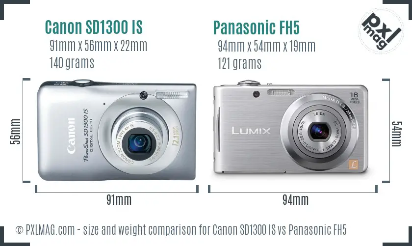 Canon SD1300 IS vs Panasonic FH5 size comparison