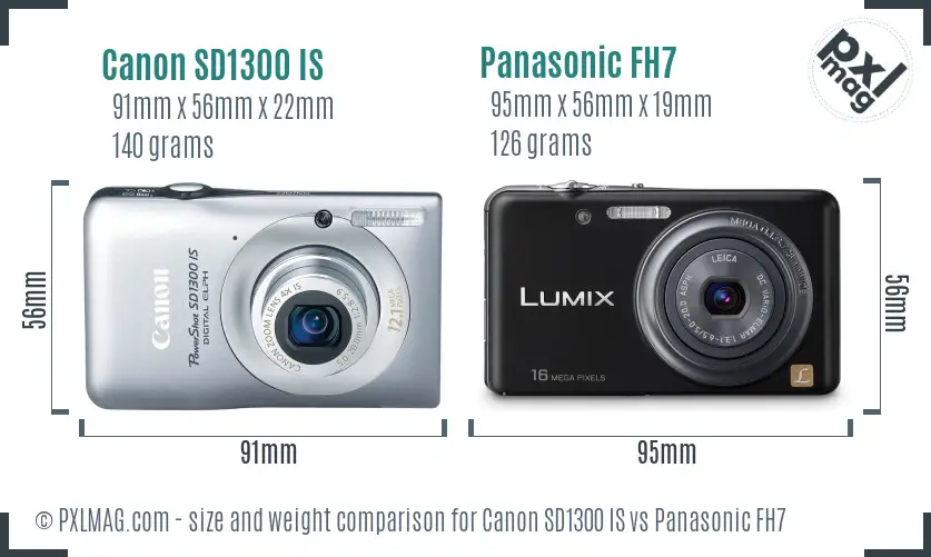 Canon SD1300 IS vs Panasonic FH7 size comparison