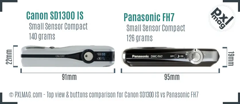 Canon SD1300 IS vs Panasonic FH7 top view buttons comparison
