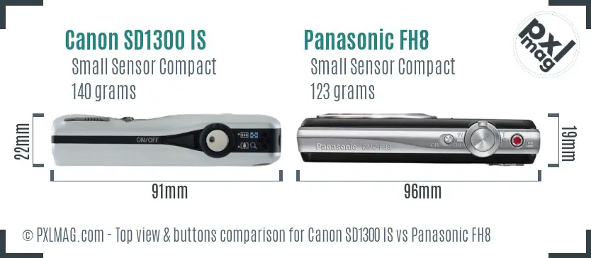 Canon SD1300 IS vs Panasonic FH8 top view buttons comparison