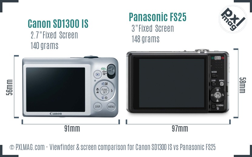 Canon SD1300 IS vs Panasonic FS25 Screen and Viewfinder comparison