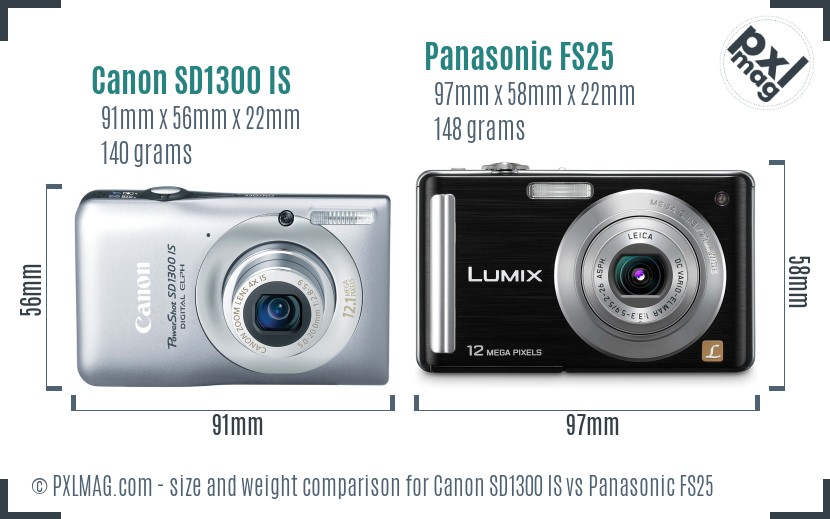 Canon SD1300 IS vs Panasonic FS25 size comparison