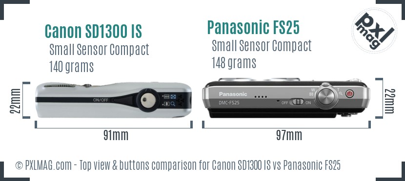 Canon SD1300 IS vs Panasonic FS25 top view buttons comparison