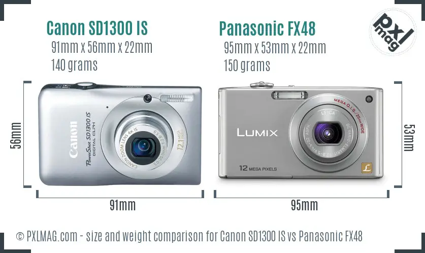 Canon SD1300 IS vs Panasonic FX48 size comparison Canon SD1300 IS vs Panasonic FX48 size comparison
