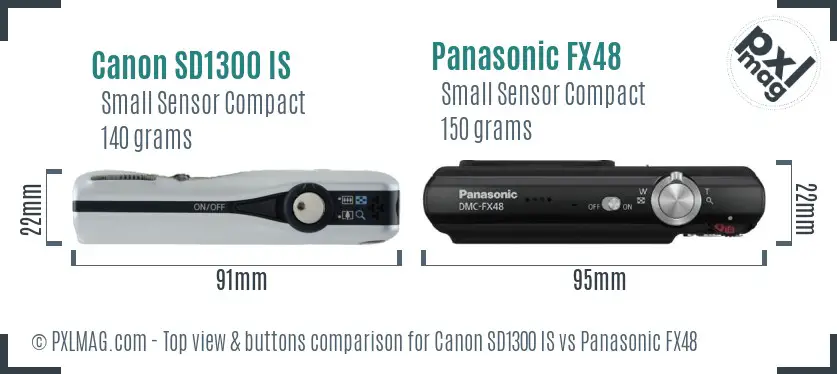 Canon SD1300 IS vs Panasonic FX48 top view buttons comparison Canon SD1300 IS vs Panasonic FX48 top view buttons comparison
