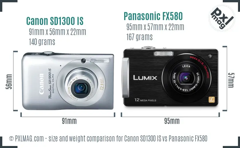 Canon SD1300 IS vs Panasonic FX580 size comparison