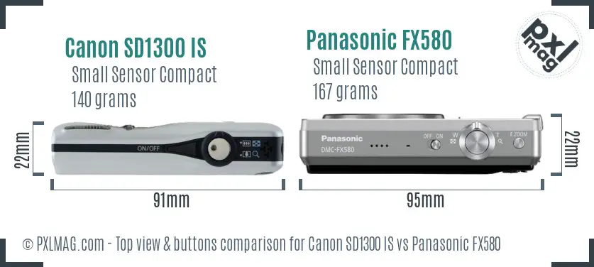 Canon SD1300 IS vs Panasonic FX580 top view buttons comparison