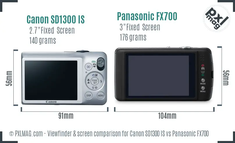 Canon SD1300 IS vs Panasonic FX700 Screen and Viewfinder comparison