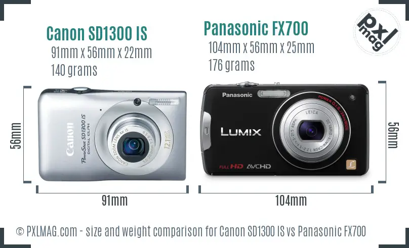 Canon SD1300 IS vs Panasonic FX700 size comparison