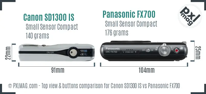 Canon SD1300 IS vs Panasonic FX700 top view buttons comparison