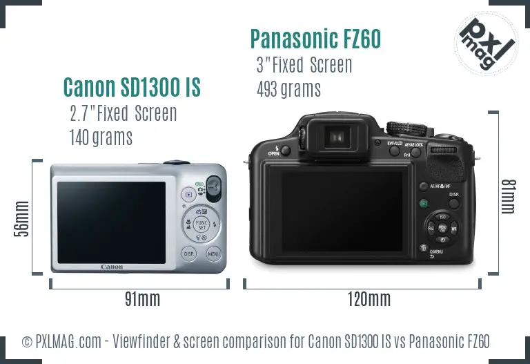 Canon SD1300 IS vs Panasonic FZ60 Screen and Viewfinder comparison