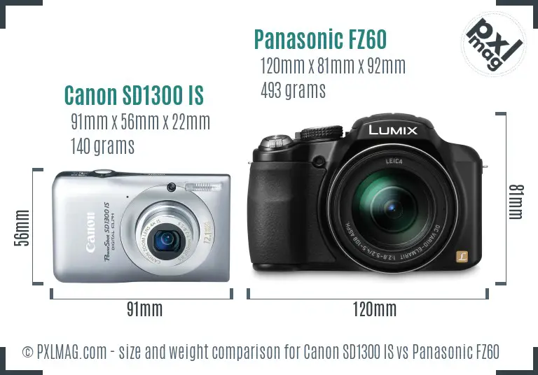 Canon SD1300 IS vs Panasonic FZ60 size comparison