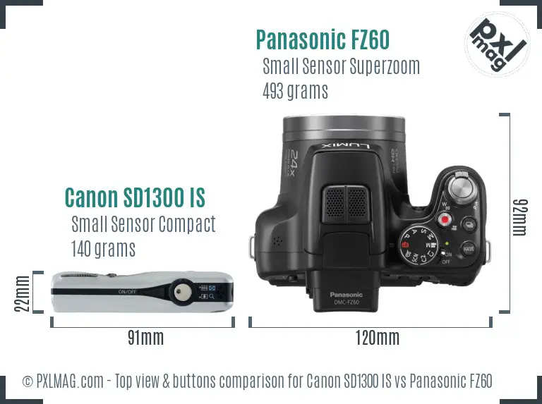 Canon SD1300 IS vs Panasonic FZ60 top view buttons comparison