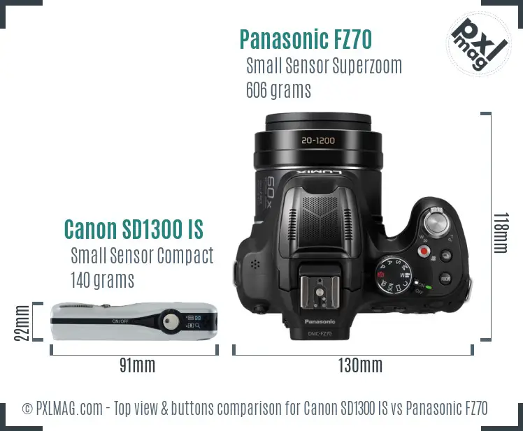 Canon SD1300 IS vs Panasonic FZ70 top view buttons comparison
