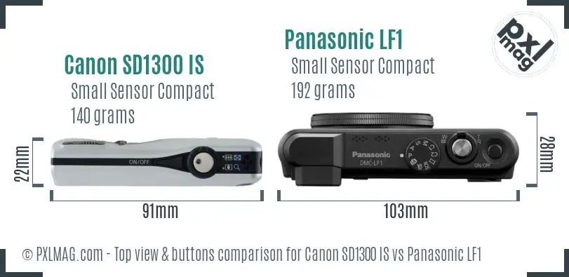 Canon SD1300 IS vs Panasonic LF1 top view buttons comparison Canon SD1300 IS vs Panasonic LF1 top view buttons comparison
