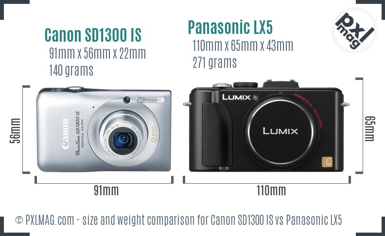 Canon SD1300 IS vs Panasonic LX5 size comparison