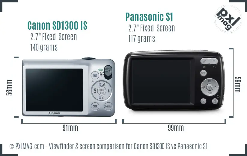Canon SD1300 IS vs Panasonic S1 Screen and Viewfinder comparison