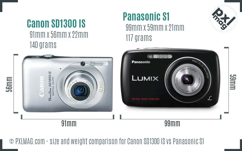 Canon SD1300 IS vs Panasonic S1 size comparison