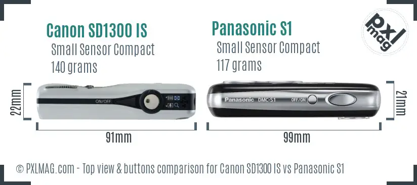 Canon SD1300 IS vs Panasonic S1 top view buttons comparison