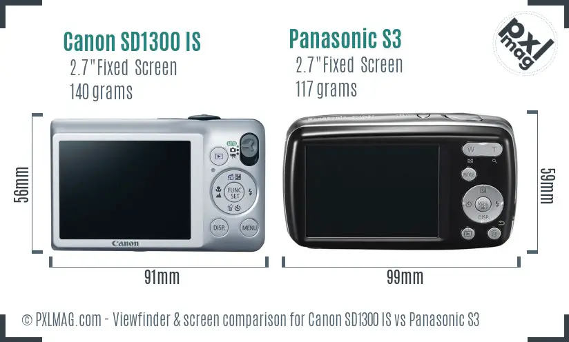 Canon SD1300 IS vs Panasonic S3 Screen and Viewfinder comparison Canon SD1300 IS vs Panasonic S3 Screen and Viewfinder comparison
