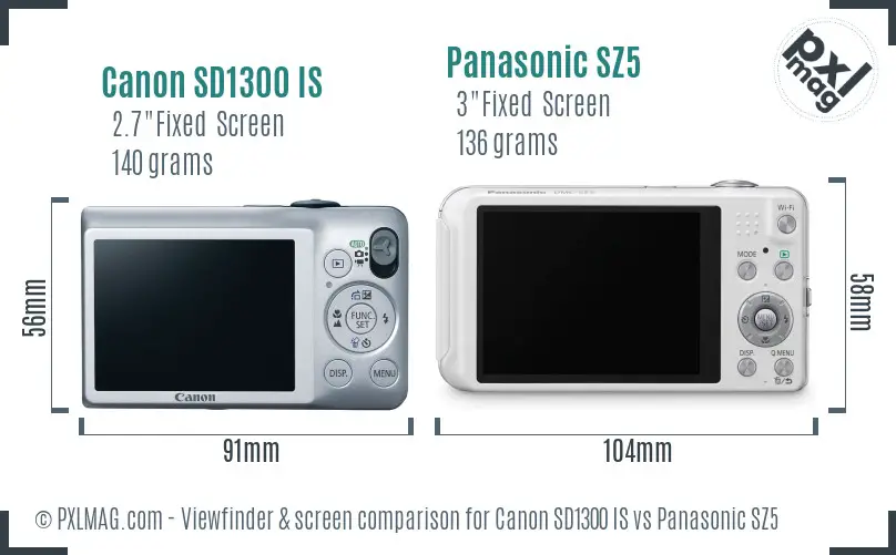 Canon SD1300 IS vs Panasonic SZ5 Screen and Viewfinder comparison Canon SD1300 IS vs Panasonic SZ5 Screen and Viewfinder comparison