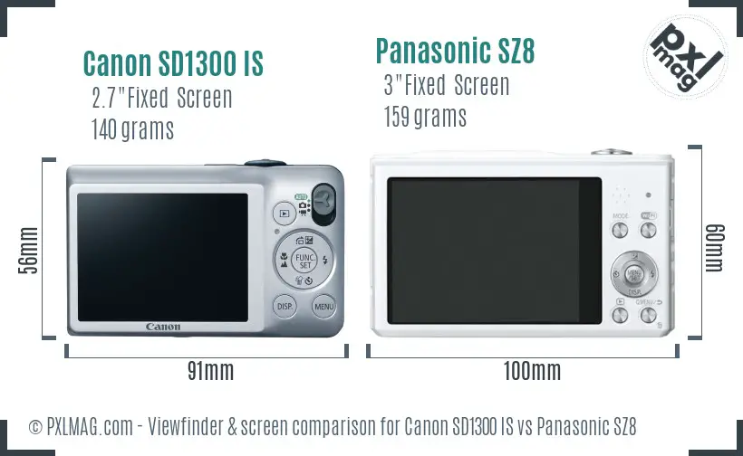 Canon SD1300 IS vs Panasonic SZ8 Screen and Viewfinder comparison