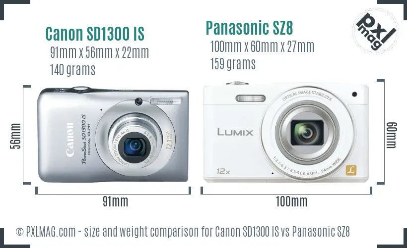 Canon SD1300 IS vs Panasonic SZ8 size comparison