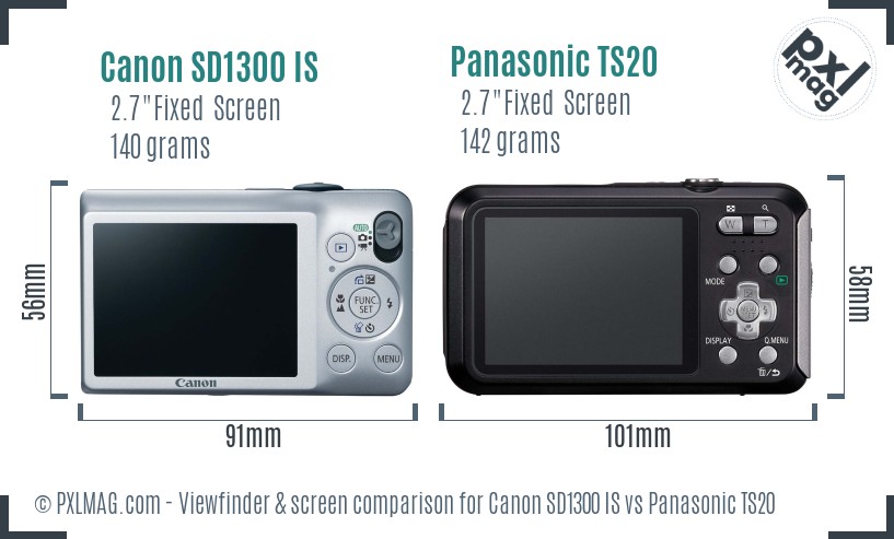 Canon SD1300 IS vs Panasonic TS20 Screen and Viewfinder comparison