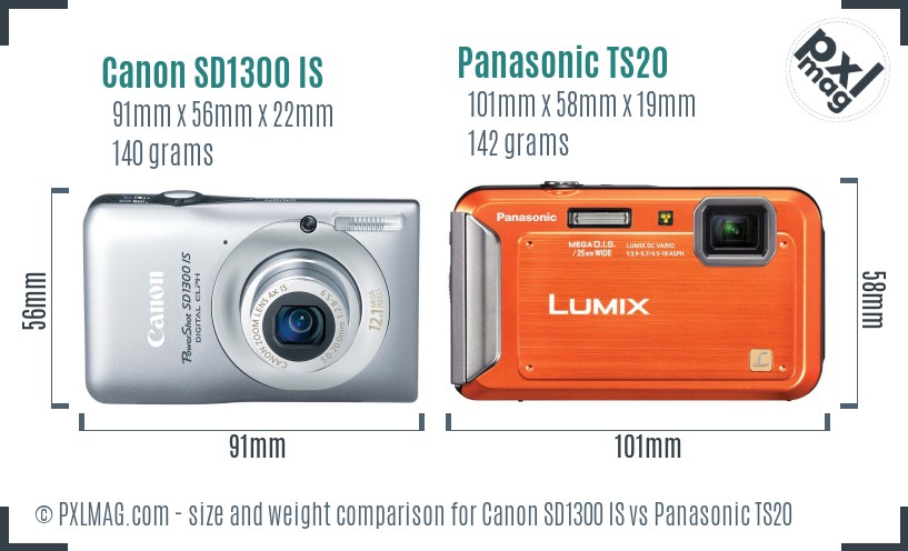 Canon SD1300 IS vs Panasonic TS20 size comparison