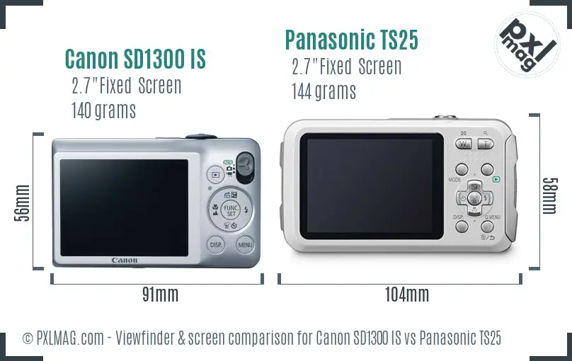 Canon SD1300 IS vs Panasonic TS25 Screen and Viewfinder comparison