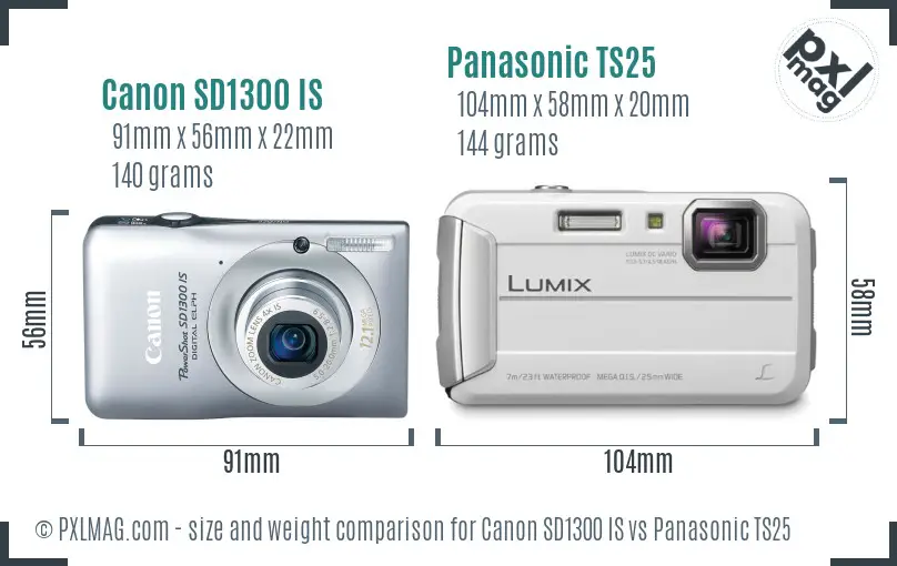 Canon SD1300 IS vs Panasonic TS25 size comparison