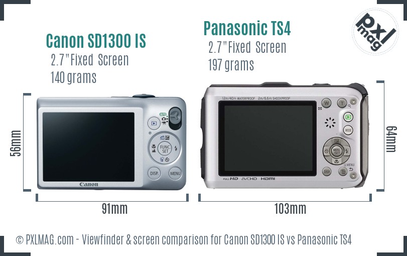 Canon SD1300 IS vs Panasonic TS4 Screen and Viewfinder comparison