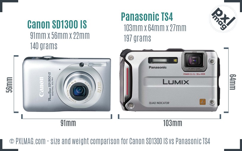 Canon SD1300 IS vs Panasonic TS4 size comparison