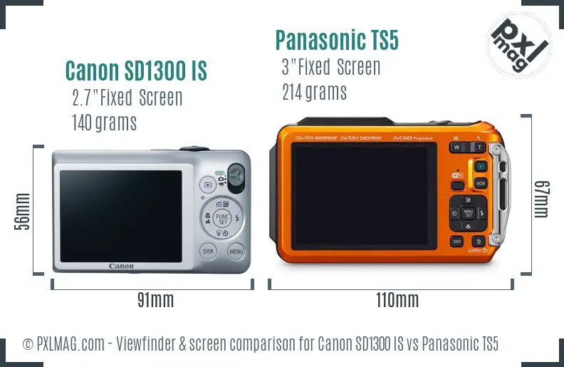 Canon SD1300 IS vs Panasonic TS5 Screen and Viewfinder comparison