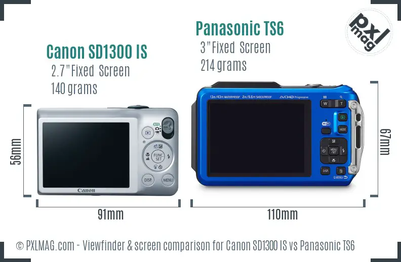 Canon SD1300 IS vs Panasonic TS6 Screen and Viewfinder comparison