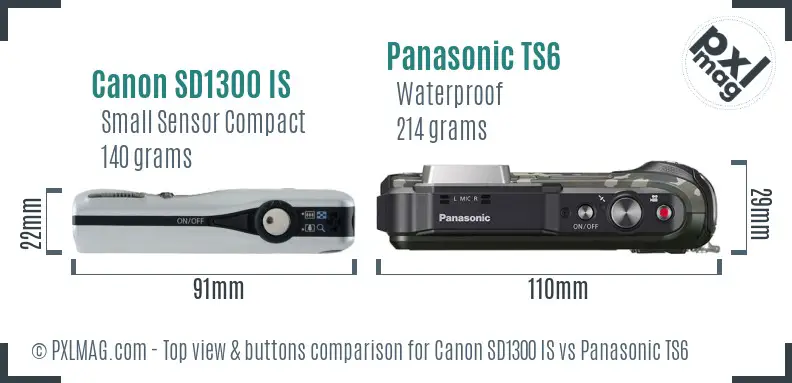 Canon SD1300 IS vs Panasonic TS6 top view buttons comparison