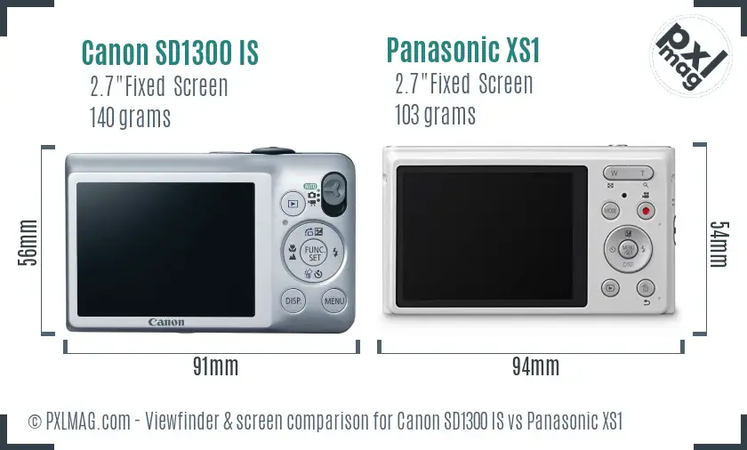 Canon SD1300 IS vs Panasonic XS1 Screen and Viewfinder comparison