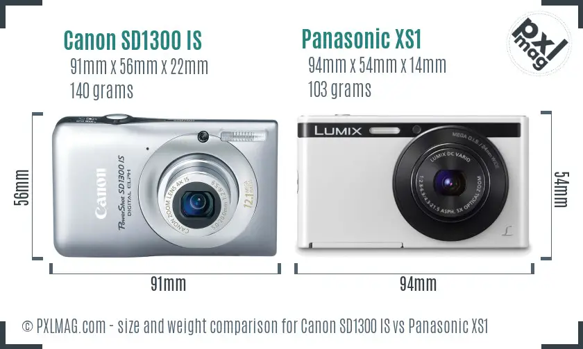 Canon SD1300 IS vs Panasonic XS1 size comparison
