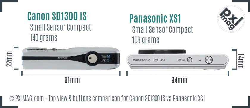 Canon SD1300 IS vs Panasonic XS1 top view buttons comparison