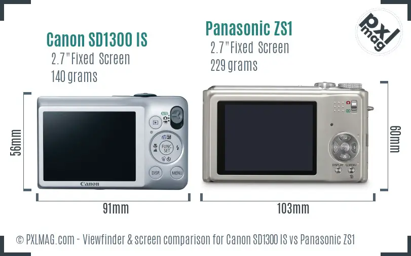 Canon SD1300 IS vs Panasonic ZS1 Screen and Viewfinder comparison