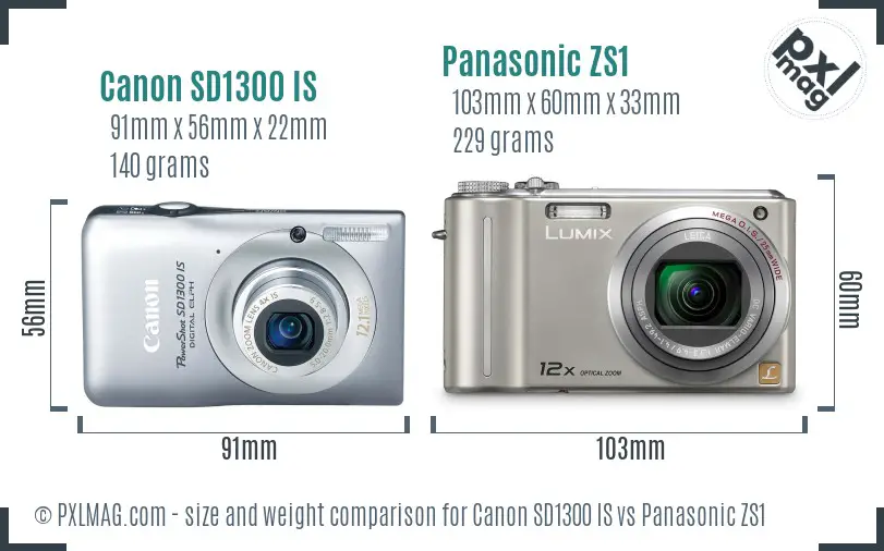 Canon SD1300 IS vs Panasonic ZS1 size comparison