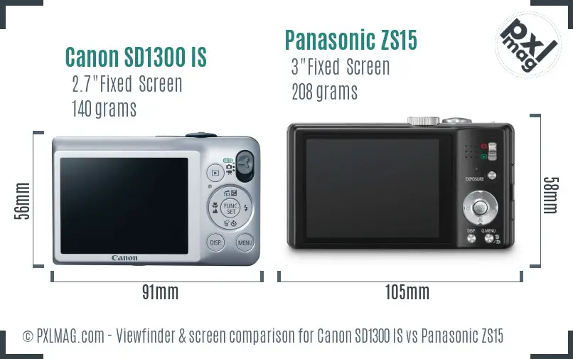 Canon SD1300 IS vs Panasonic ZS15 Screen and Viewfinder comparison