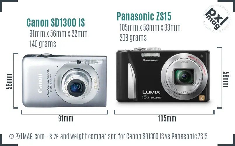 Canon SD1300 IS vs Panasonic ZS15 size comparison