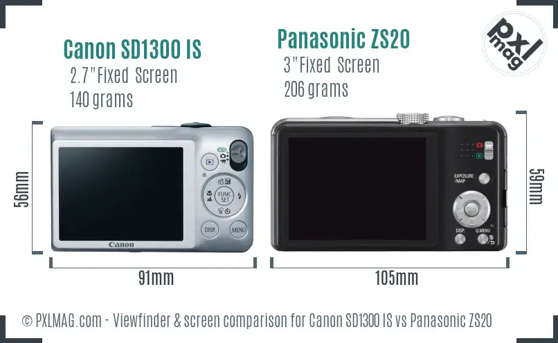 Canon SD1300 IS vs Panasonic ZS20 Screen and Viewfinder comparison