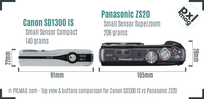 Canon SD1300 IS vs Panasonic ZS20 top view buttons comparison