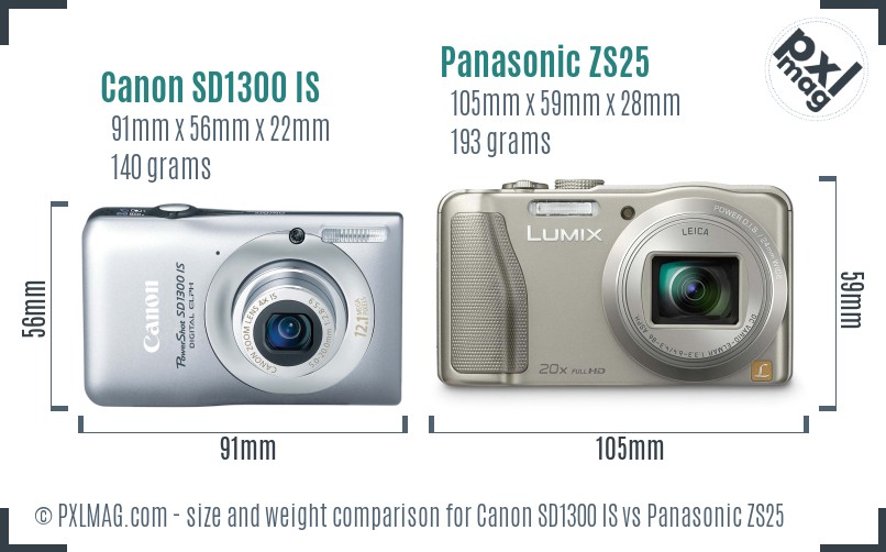 Canon SD1300 IS vs Panasonic ZS25 size comparison