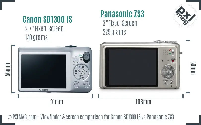 Canon SD1300 IS vs Panasonic ZS3 Screen and Viewfinder comparison Canon SD1300 IS vs Panasonic ZS3 Screen and Viewfinder comparison